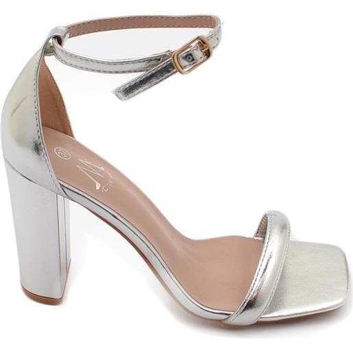 Malu Shoes sandalo alto donna argento lucido con tacco doppio 10 cm cinturino alla caviglia linea basic cerimonia evento elegante