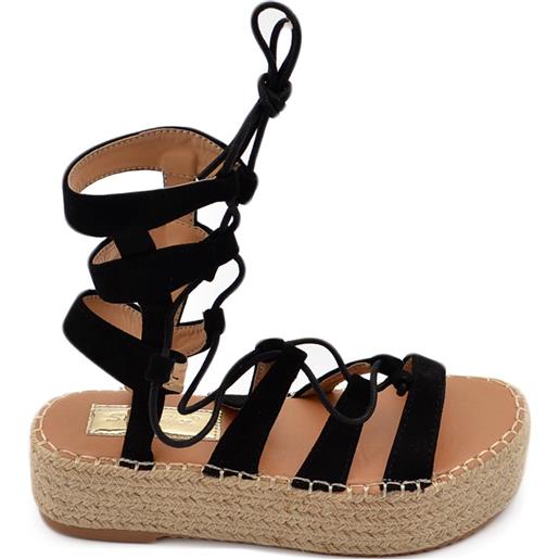 Malu Shoes sandali alla schiava donna nero in ecopelle scamosciata fondo platform 4 cm con lacci regolabile moda gladiatore