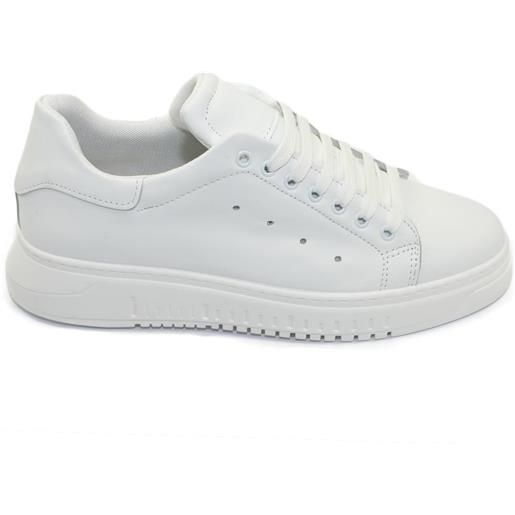 Malu Shoes sneakers bassa uomo bianca in vera pelle riporto bianco e lacci in tinta fondo army bianco moda uomo made in italy