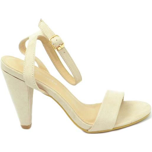 Malu shoes sandalo donna beige scamsciato con fascetta sottile e cinturino incrociato alla caviglia comodo tacco cono moda anni 30