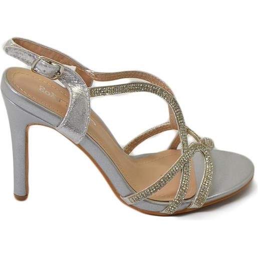 Malu Shoes sandalo donna gioiello argento intrecciato tacco a spillo 10 strass luccicanti cerimonia evento cinturino alla caviglia