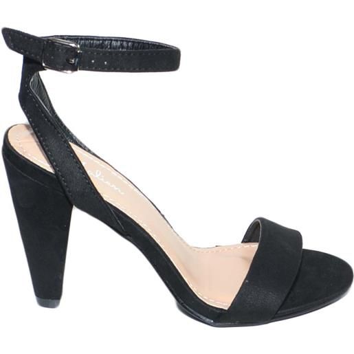 Malu Shoes sandalo donna nero scamsciato con fascetta sottile e cinturino incrociato alla caviglia comodo tacco cono moda anni 30