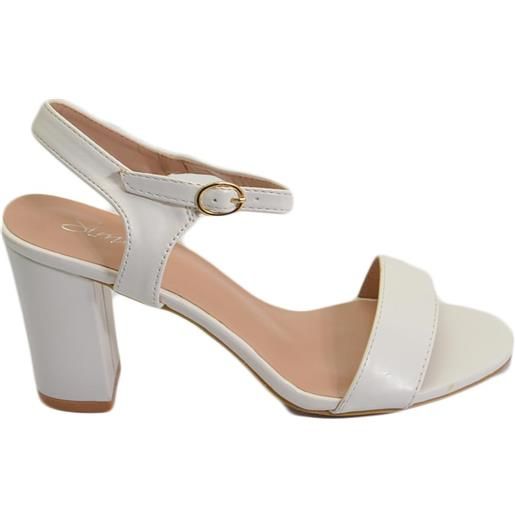 Malu Shoes scarpe sandalo bianco donna con tacco 6 cm basso comodo basic con fascia morbida e cinturino alla caviglia open toe