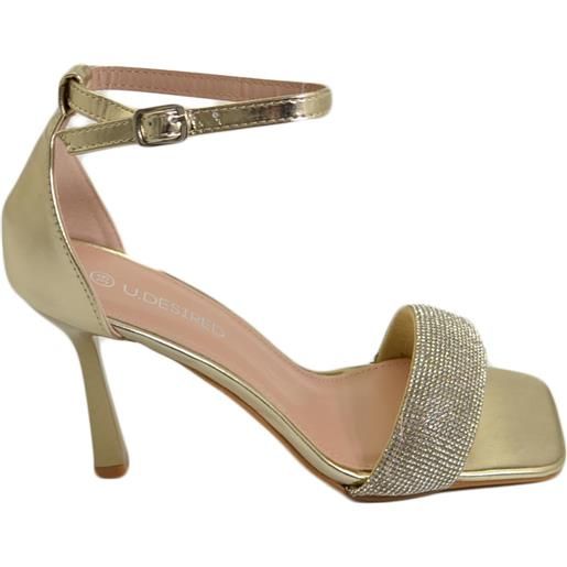 Malu Shoes sandalo gioiello donna con tacco 10 oro fascia di strass luccicanti cerimonia evento cinturino alla caviglia