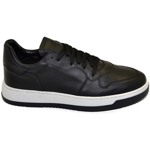 Malu Shoes scarpa sneakers nero uomo basic vera pelle lacci comodo fondo in gomma bianca bicolore sportiva moda casual