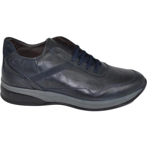 Malu Shoes scarpe uomo polacchino comfort passeggio eleganti blu scuro made in italy in vera pelle nappa gomma anatomica lacci