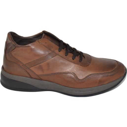 Malu Shoes scarpe uomo polacchino comfort passeggio eleganti marrone cognac made in italy in vera pelle nappa gomma anatomica lacci