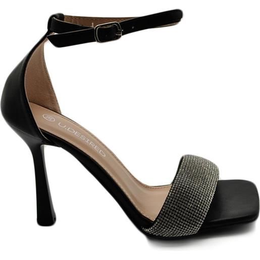 Malu Shoes sandalo gioiello donna con tacco 10 nero fascia di strass luccicanti cerimonia evento cinturino alla caviglia