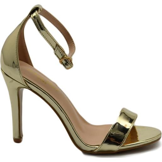 Malu Shoes sandalo alto donna oro lucido platino con cinturino alla caviglia linea basic cerimonia evento elegante