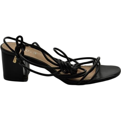Malu Shoes sandalo donna nero intrecciato con tacco basso largo comodo 5 cm lacci alla schiava moda linea basic cerimonia