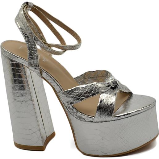 Malu Shoes sandalo donna fascetta intrecciata in pelle argento tacco doppio 15 plateau 5 cm cinturino alla caviglia open toe moda
