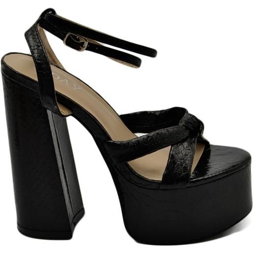 Malu Shoes sandalo donna fascetta intrecciata in pelle nero tacco doppio 15 cm plateau 5 cm cinturino alla caviglia open toe moda