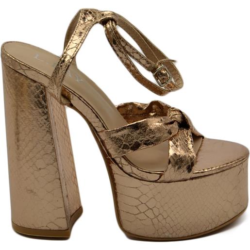 Malu Shoes sandalo donna fascetta intrecciata in pelle oro rosa tacco doppio 15 plateau 5 cm cinturino alla caviglia open toe moda