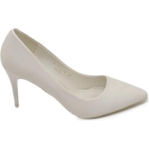 Malu Shoes decollete' scarpa donna a punta bianco in pelle matte tacco a spillo comodo 8 cm scarpe cerimonie eventi