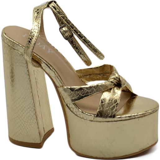 Malu Shoes sandalo donna fascetta intrecciata in pelle oro tacco doppio 15 cm plateau 5 cm cinturino alla caviglia open toe moda