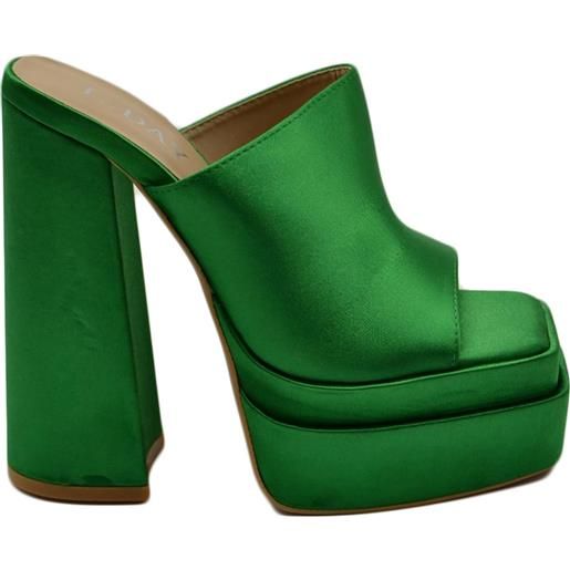 Malu Shoes sabot donna tacco in raso verde tacco doppio 15 cm plateau 6 cm punta quadrata open toe moda