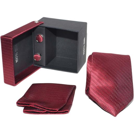 Malu Shoes set cravatta pochette e gemelli in raso bordeaux a fantasia confezione regalo per professionisti e collezionisti