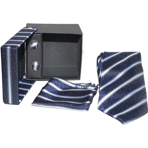 made in italy set cravatta pochette e gemelli in raso blu notte a fantasia confezione regalo per professionisti e collezionisti