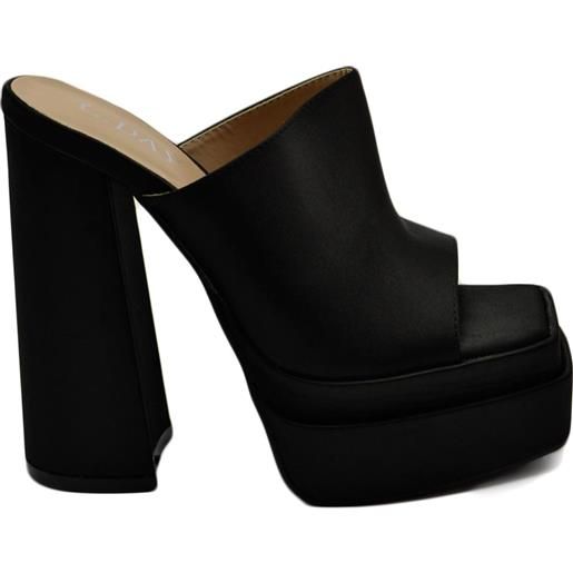 Malu Shoes sabot donna tacco in raso nero tacco doppio 15 cm plateau 6 cm punta quadrata open toe moda
