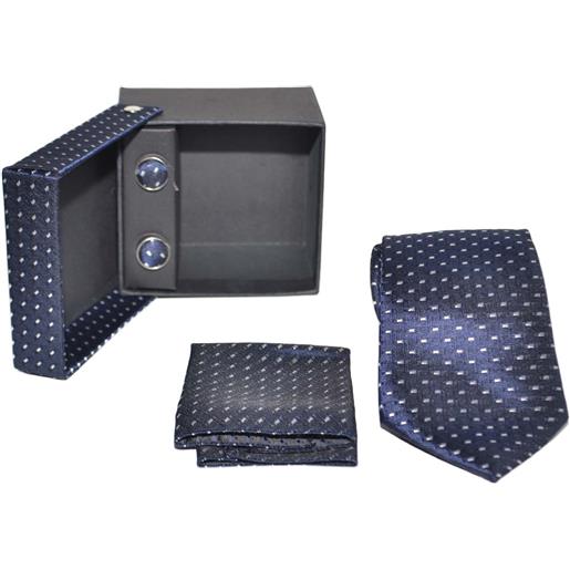 Malu Shoes set cravatta pochette e gemelli in raso blu a pois confezione regalo per professionisti e collezionisti