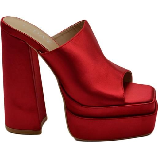 Malu Shoes sabot donna tacco in raso rosso tacco doppio 15 cm plateau 6 cm punta quadrata open toe moda