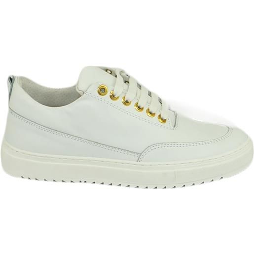 Malu Shoes scarpe sneakers bassa uomo vera pelle nappa liscia bianco con occhiello oro basic lacci fondo zigrinato made in italy