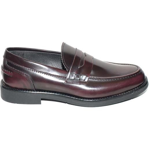 Malu Shoes scarpe uomo mocassini inglese college vera pelle abrasivata bordeaux con bendina made in italy fondo gomma