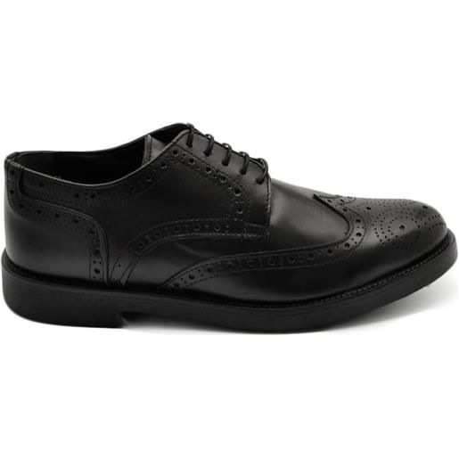 Malu Shoes scarpe uomo francesina stringata elegante ricamo in vera pelle di nappa nero made in italy fondo gomma sottile comoda