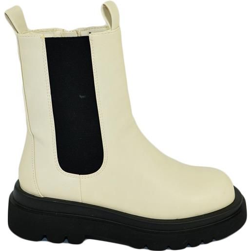 Malu Shoes stivaletti donna platform chelsea boots combat beige fondo alto zip e elastico laterale moda tendenza comodo