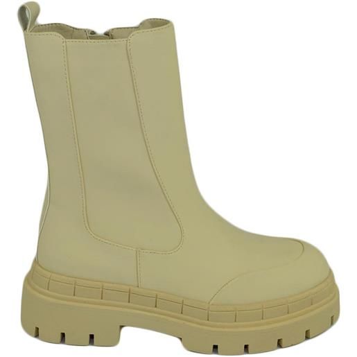 Malu Shoes stivaletti donna platform chelsea boots combat beige burro gommato fondo alto zip elastico laterale moda tendenza