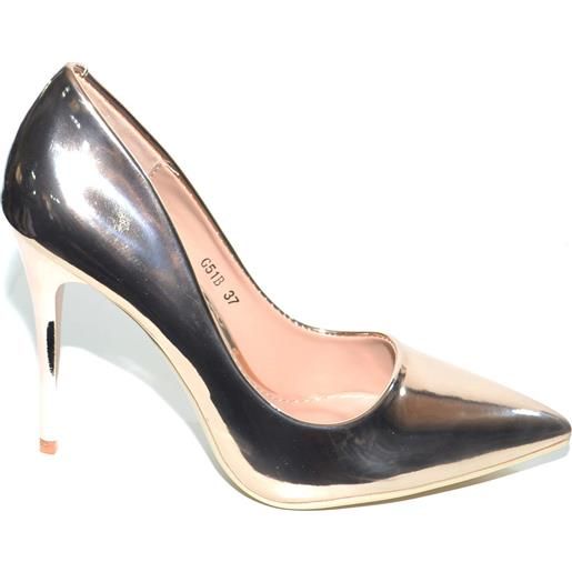 Malu shoes decollete donna champagne specchiato lucido linea luxury vernice nero tacco a spillo 12 cm elegante