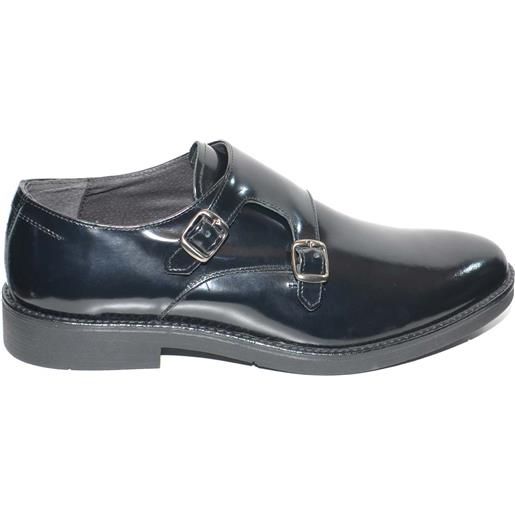 Malu Shoes scarpa uomo nera in vera pelle abrasivata con chiusura a doppia fibbia liscia fondo gomma classico sportvo antiscivolo
