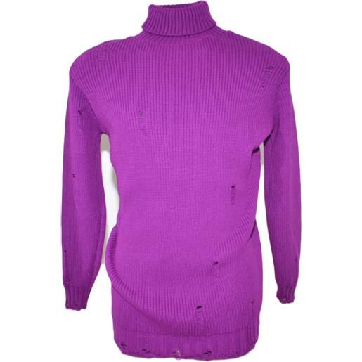 made in italy maglione dolcevita uomo lungo viola slim fit ad intessitura larga linea vintage con buchi caldo e confortevole
