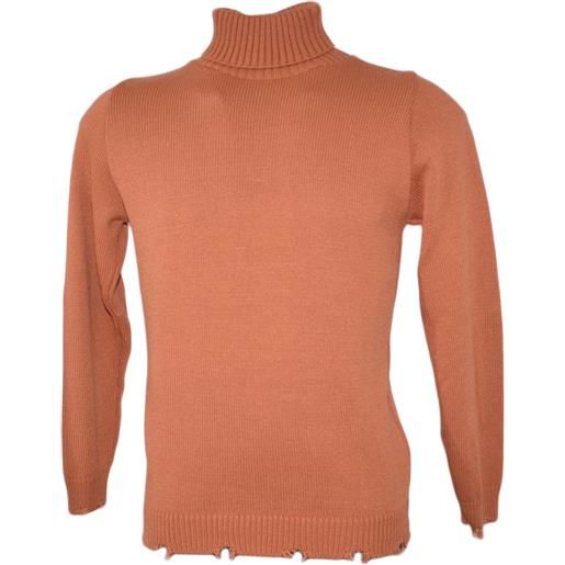 made in italy maglione dolcevita uomo color caramello slim fit ad intessitura larga linea vintage con scuciture caldo e confortevole