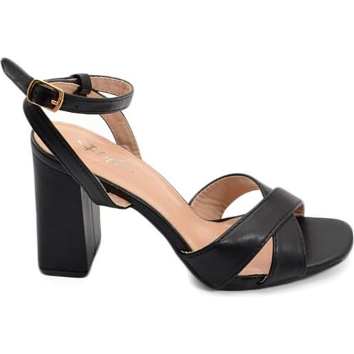 Malu Shoes sandalo donna nero con tacco comodo largo 9 cm fasce comode intrecciate cinturino alla caviglia cerimonia evento