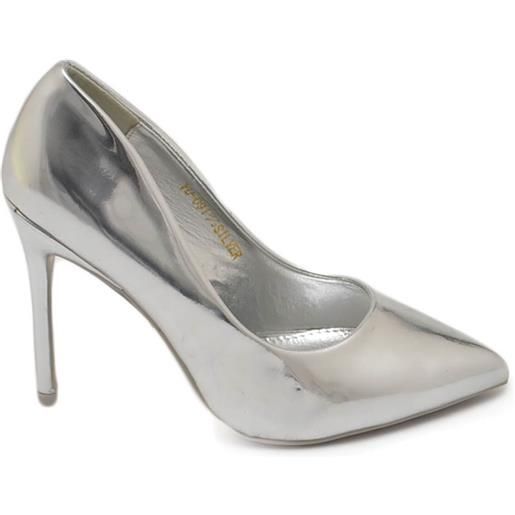Malu Shoes decollete' donna scarpa a punta in vernice lucido argento con tacco a spillo 12 cm linea basic