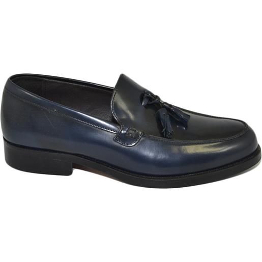 Malu Shoes scarpe uomo mocassini inglese college nappine bon bon vera pelle blu semilucido made in italy suola cuoio