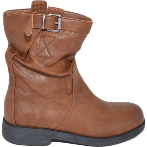 Malu Shoes stivaletto biker donna linea basic arricciato cuoio con zip fondo gomma comfort fibbia moda casual