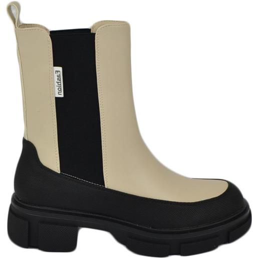 Malu Shoes stivaletti donna platform chelsea boots combat beige nero impermeabile fondo alto zip elastico laterale moda tendenza