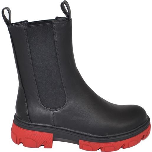 Malu Shoes stivaletti donna platform chelsea boots combat nero fondo alto bicolore rosso elastico laterale moda tendenza comodo