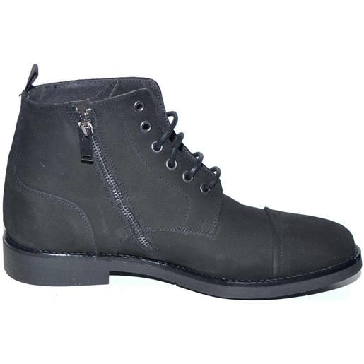 Malu Shoes anfibio vintage in vera pelle camoscio nero spazzolato fondo gomma lacci in tinta chiusura con zip moda tendenza