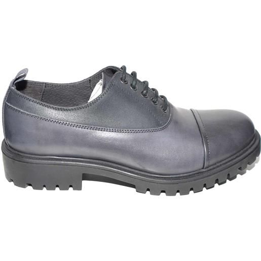 Malu Shoes scarpe uomo francesina inglese punta alzata vera pelle crust grigio made in italy fondo classico sportivo