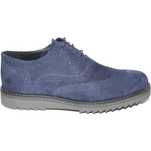 Malu Shoes scarpe uomo stringata scamosciata in vera pelle blu made in italy fondo gomma antiscivolo comfort moda man business