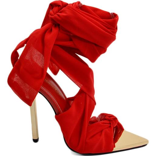 Malu Shoes sandalo tacco rosso a punta con tacco oro sottile 12 cm fasce alla caviglia moda cerimonia