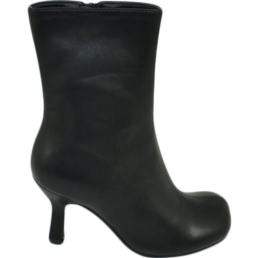 Malu Shoes stivaletto donna tronchetto nero con tacco a spillo basso stiletto a punta squadrata moda tendenza