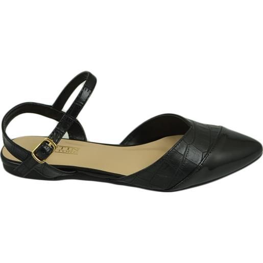 Malu Shoes scarpe ballerine donna nere a punta lucida slingback con cinturino raso terra moda comfort fondo antiscivolo