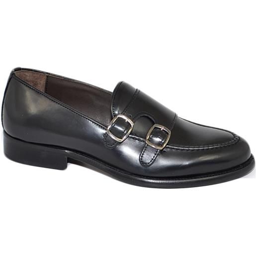 Malu Shoes scarpe uomo mocassino con fibbia doppia nero in vera pelle abrasivata slip on business linea dandy made in italy