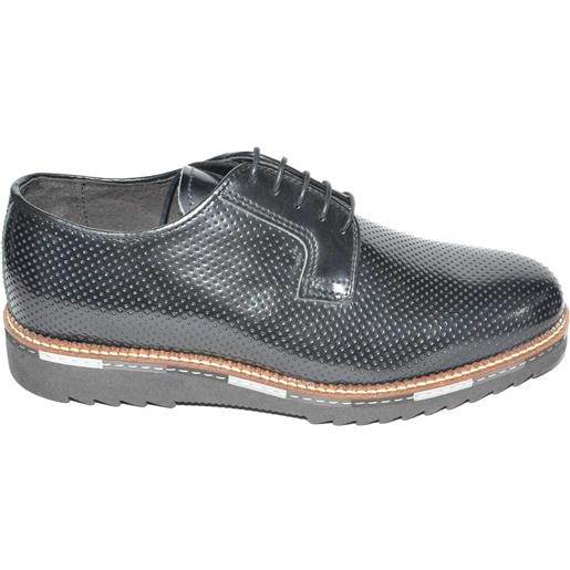Malu Shoes scarpe uomo fondo cassonetto gomma classico sportivo antiscivolo vera pelle abrasivato nero traforato made in italy