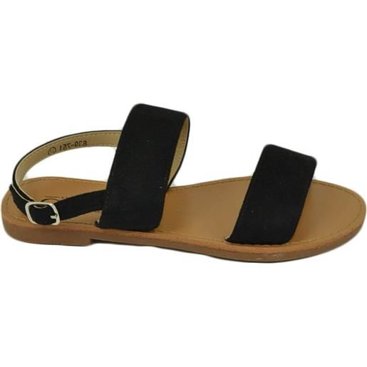 Malu Shoes sandalo basso nero due fasce in morbida alcantara cinturino alla caviglia fondo antiscivolo comoda estate