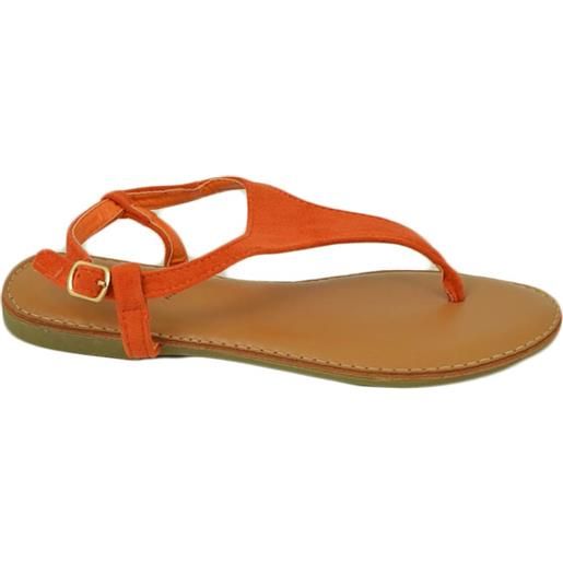 Malu Shoes sandalo basso arancione infradito in morbida alcantara cinturino alla caviglia fondo imbottito in memory comoda estate